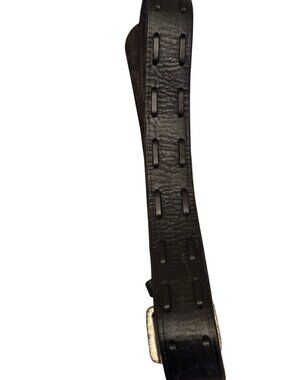 Vintage Brown Leather Belt Layered Slotted Overlay Distressed Double Prong Buckl